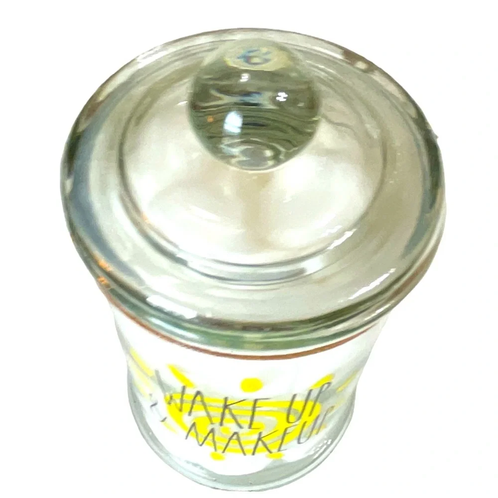 NEW Rae Dunn WAKE UP & MAKEUP Glass Jar w/Lid  & Cotton Balls ☀️☀️☀️